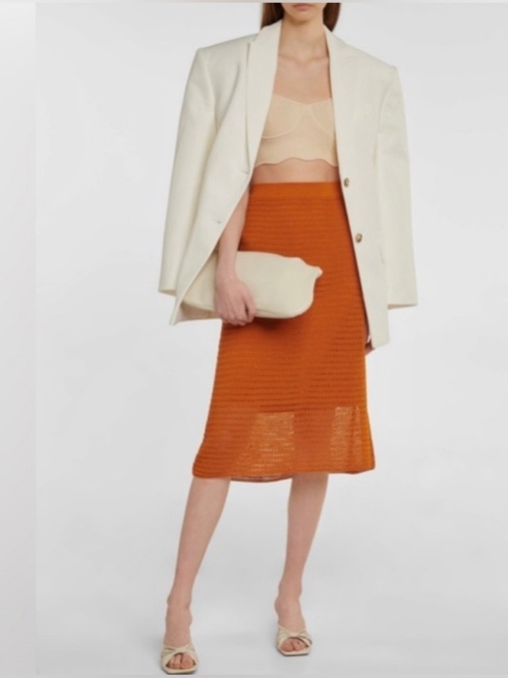 VINCE Burnt Orange XXX Perforated Skirt.